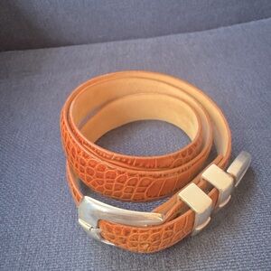 Tan and Silver Belt with Textured Leather